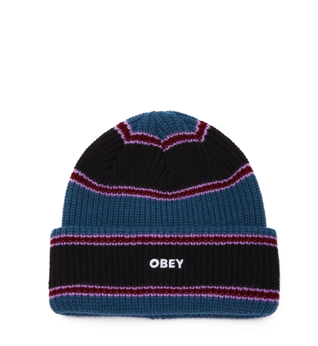 Obey Future Stripe Beanie, Deep Ocean