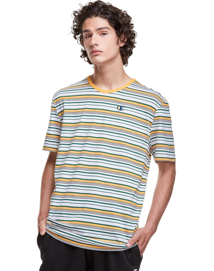 Champion Yarn Dye Stripe T-Shirt, Yellow, White, and Green
